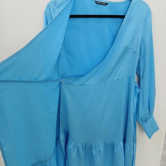 SHEIN blue size xs wrap around dress silky texture - Picture 2 of 5